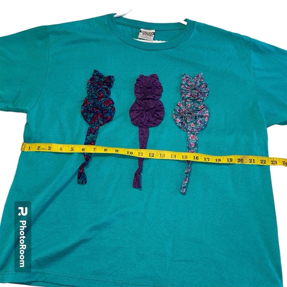 Great Condition Used Vintage Cat T shirt Quilt Teal Size XL Womens - Picture 4 of 6